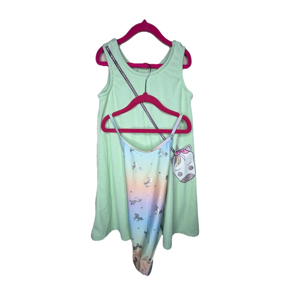 Young Hearts Girls 2-Piece Unicorn Swimsuit & Mint Terry Cloth Cover-Up Set 8